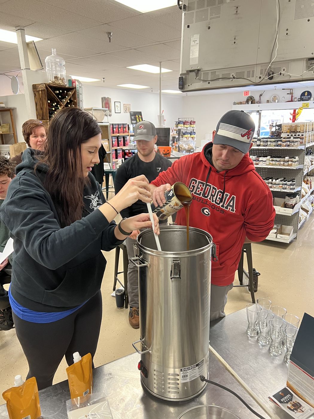 Stirring the mash during Brewing 101